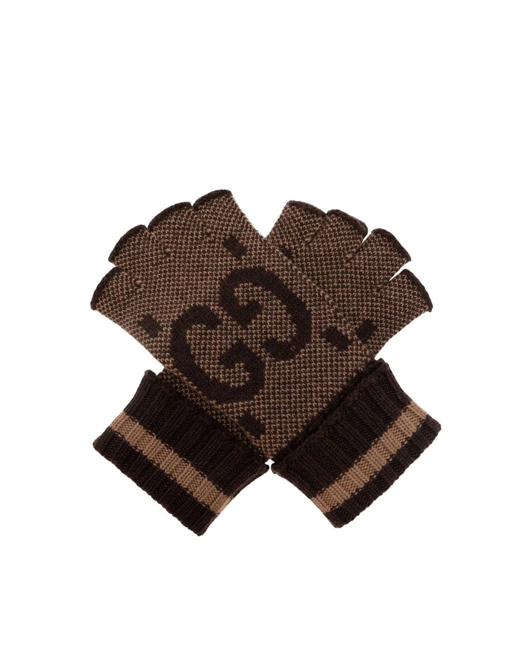 Gucci GG Cashmere Fingerless Gloves Brown Grey