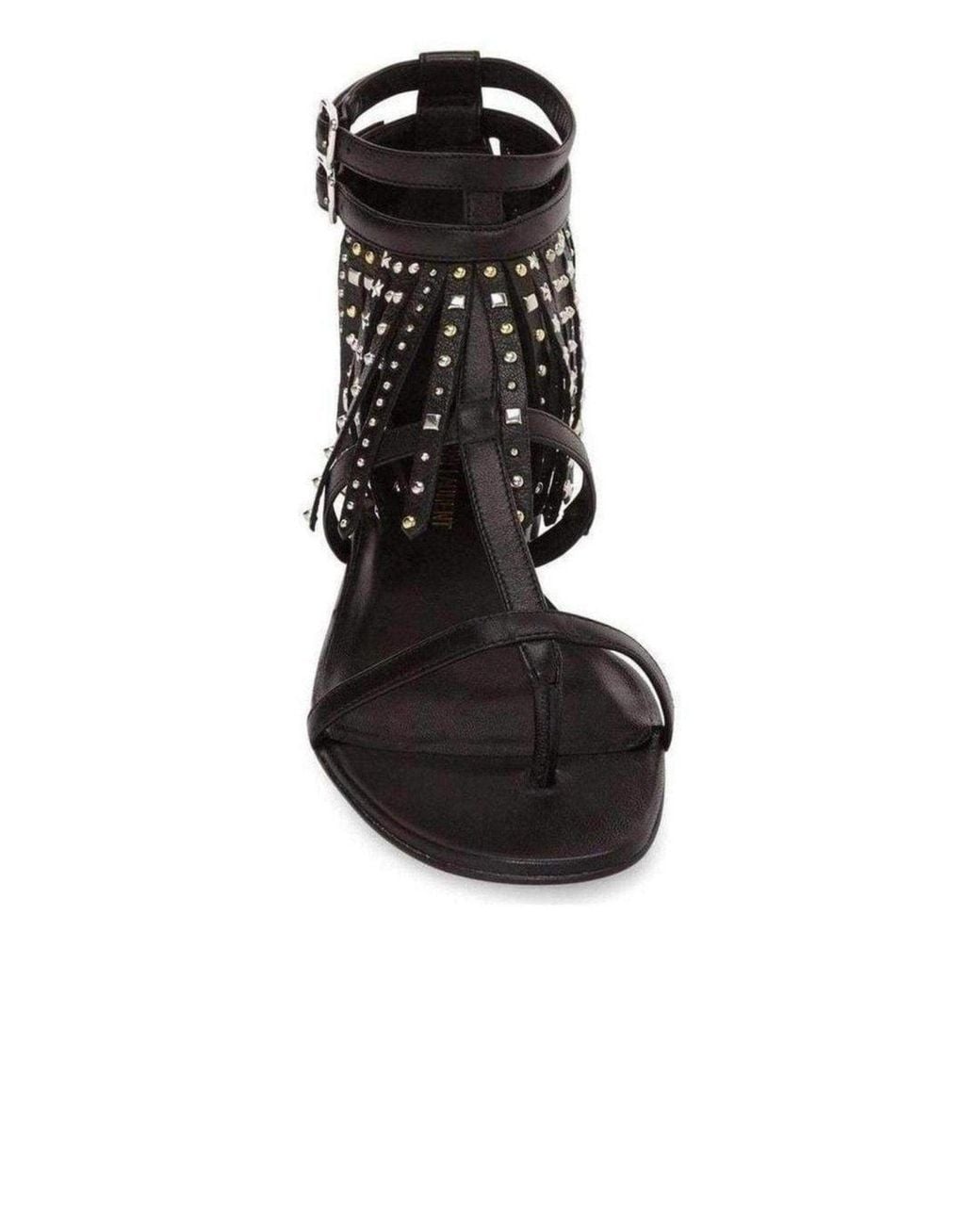 Saint Laurent Black Leather Fringe Sandals