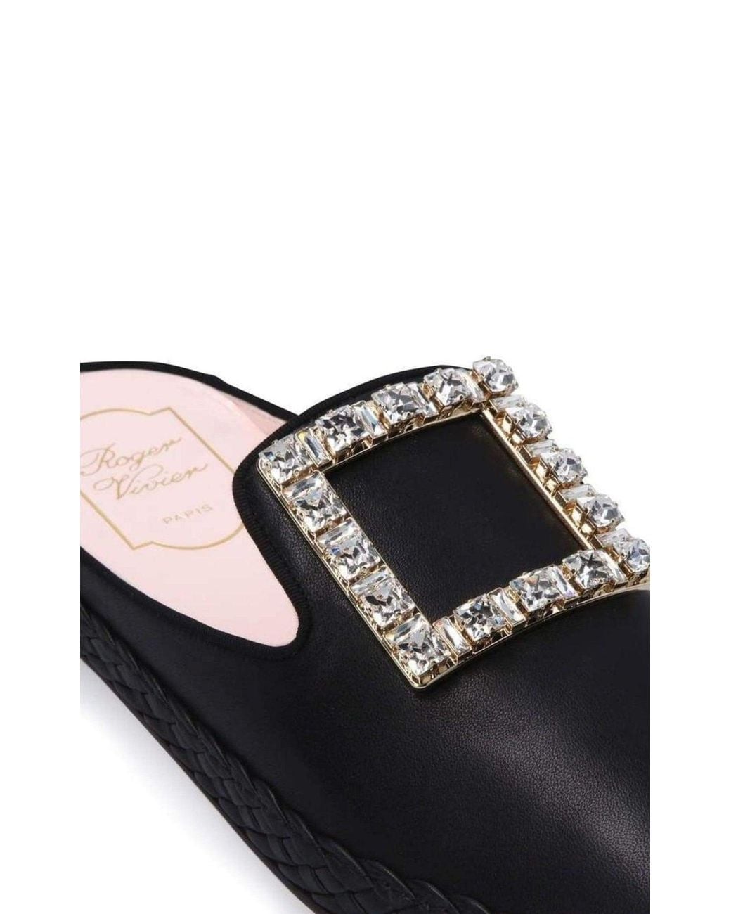 Roger Vivier Black Rv Lounge Strass Buckle Mules