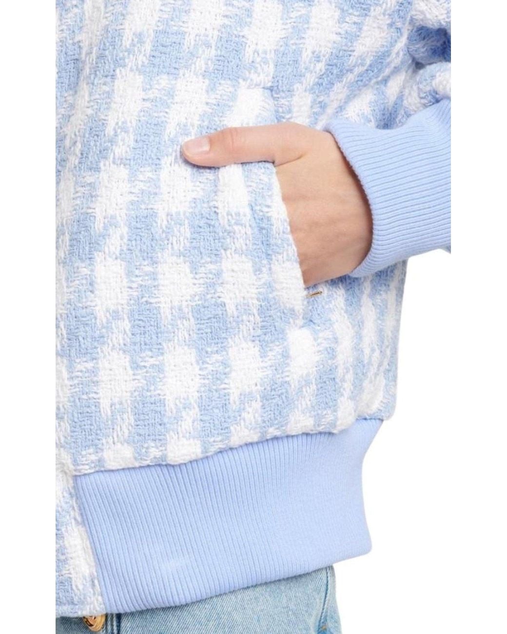 Balmain Blue Houndstooth Cotton-blend Tweed Bomber Jacket