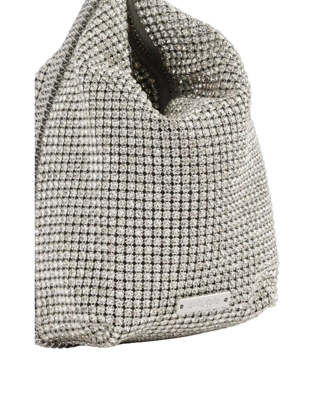 Cult Gaia White Rue Crystal Top Handle Wristlet Bag