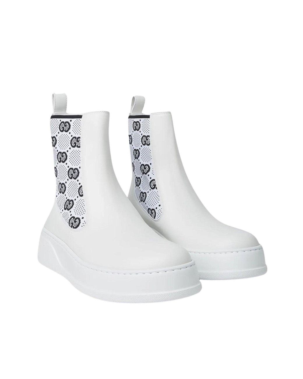 Gucci White GG Supreme Panelled Chelsea Boots