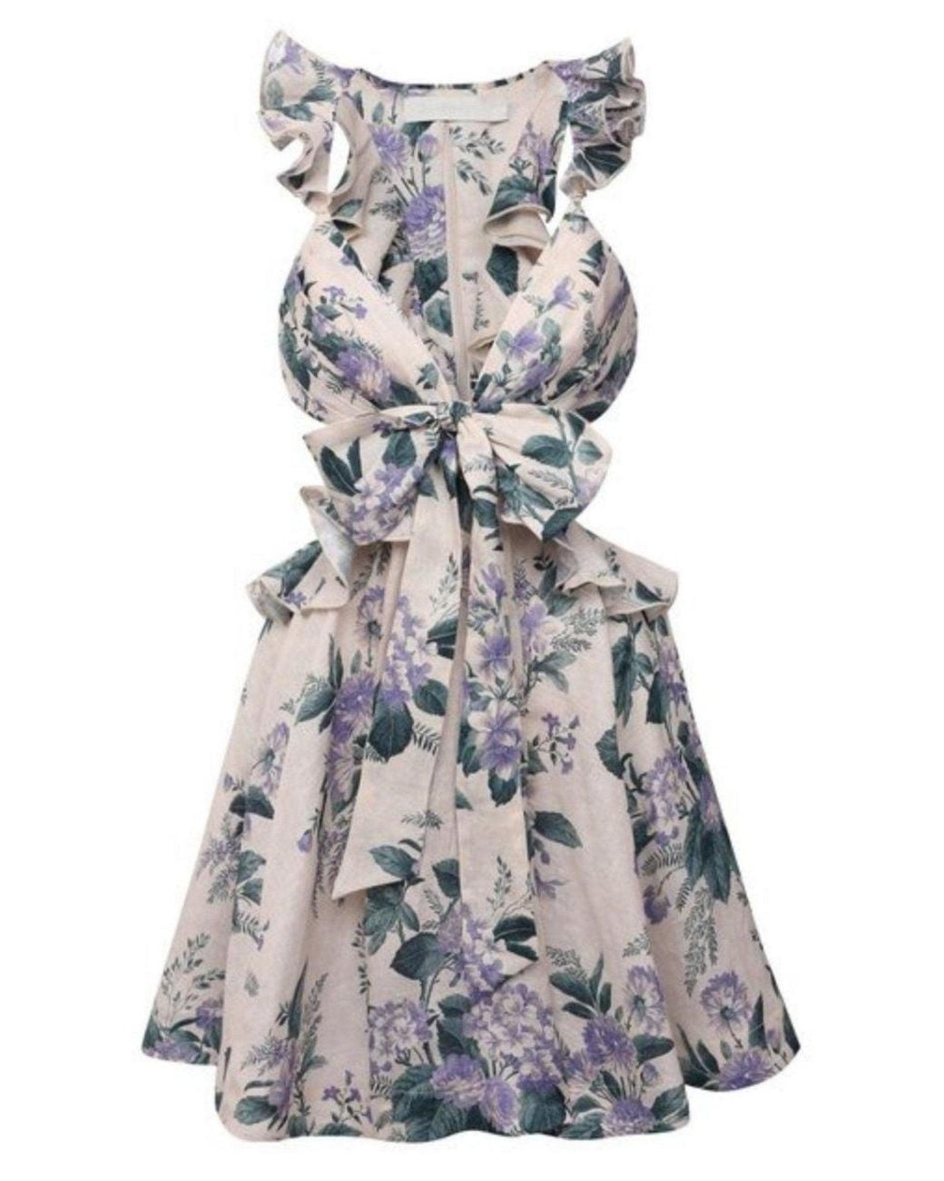 Zimmermann Gray Cassia Floral Print Mini Dress