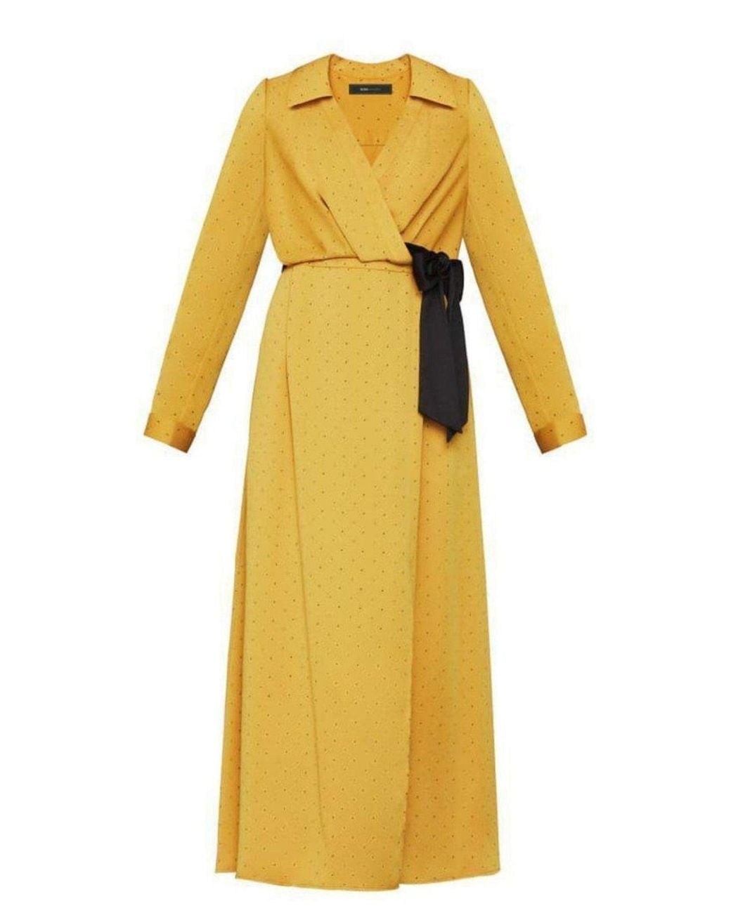 BCBGMAXAZRIA Yellow Satin Polka Dot Sash Dress