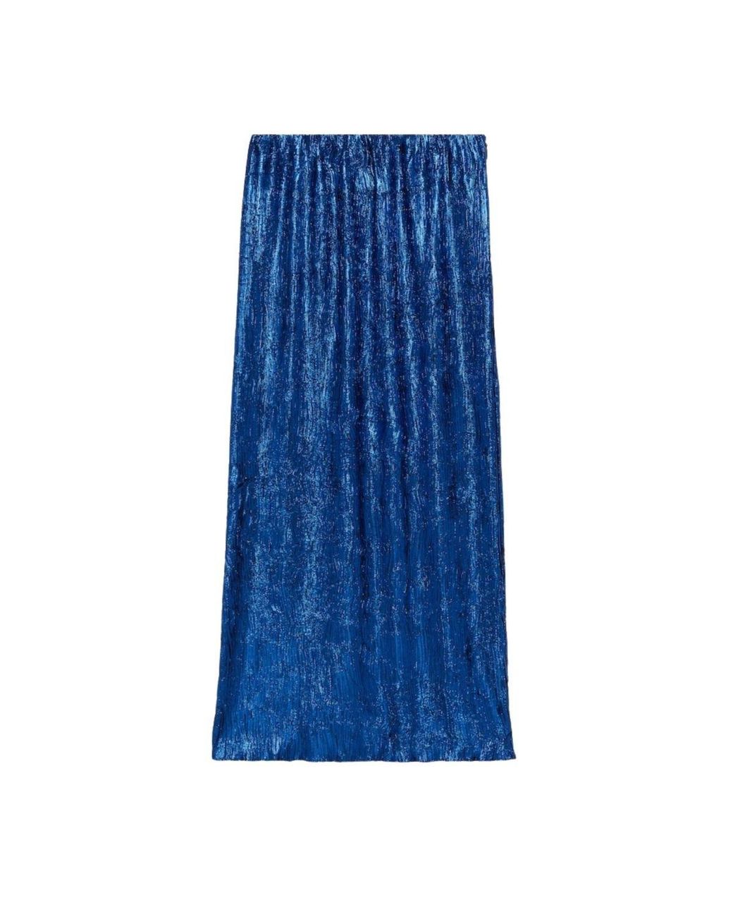 Gucci Shiny Blue Crinkled Lurex Midi Skirt