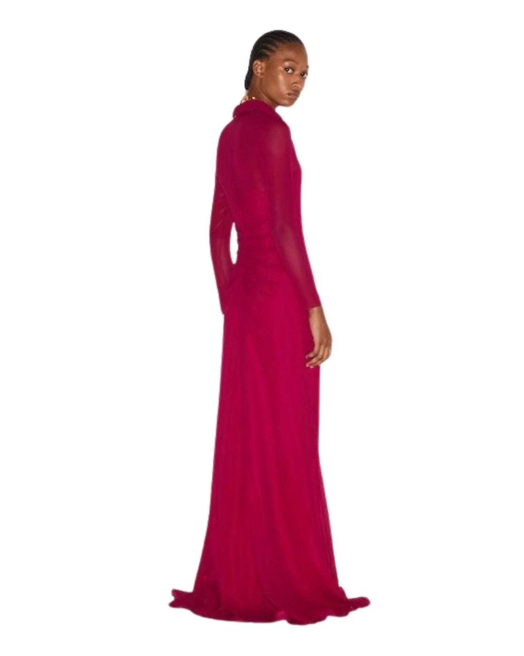Gucci Purple Fuchsia Silk Maxi Shirt Dress
