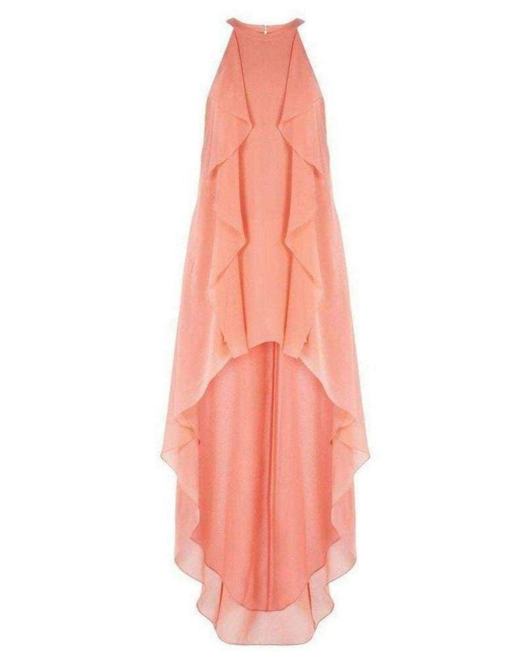 BCBGMAXAZRIA Pink Kelsia Cascade Ruffle Halter Dress