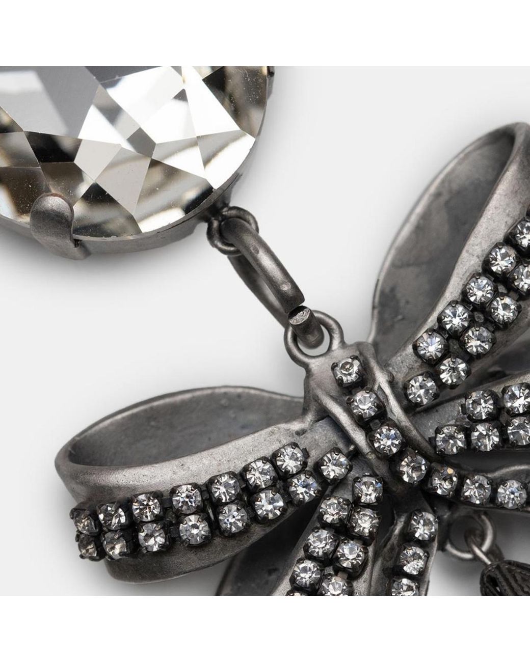 Alessandra Rich Metallic Crystal Bow Pearl Drop Earring