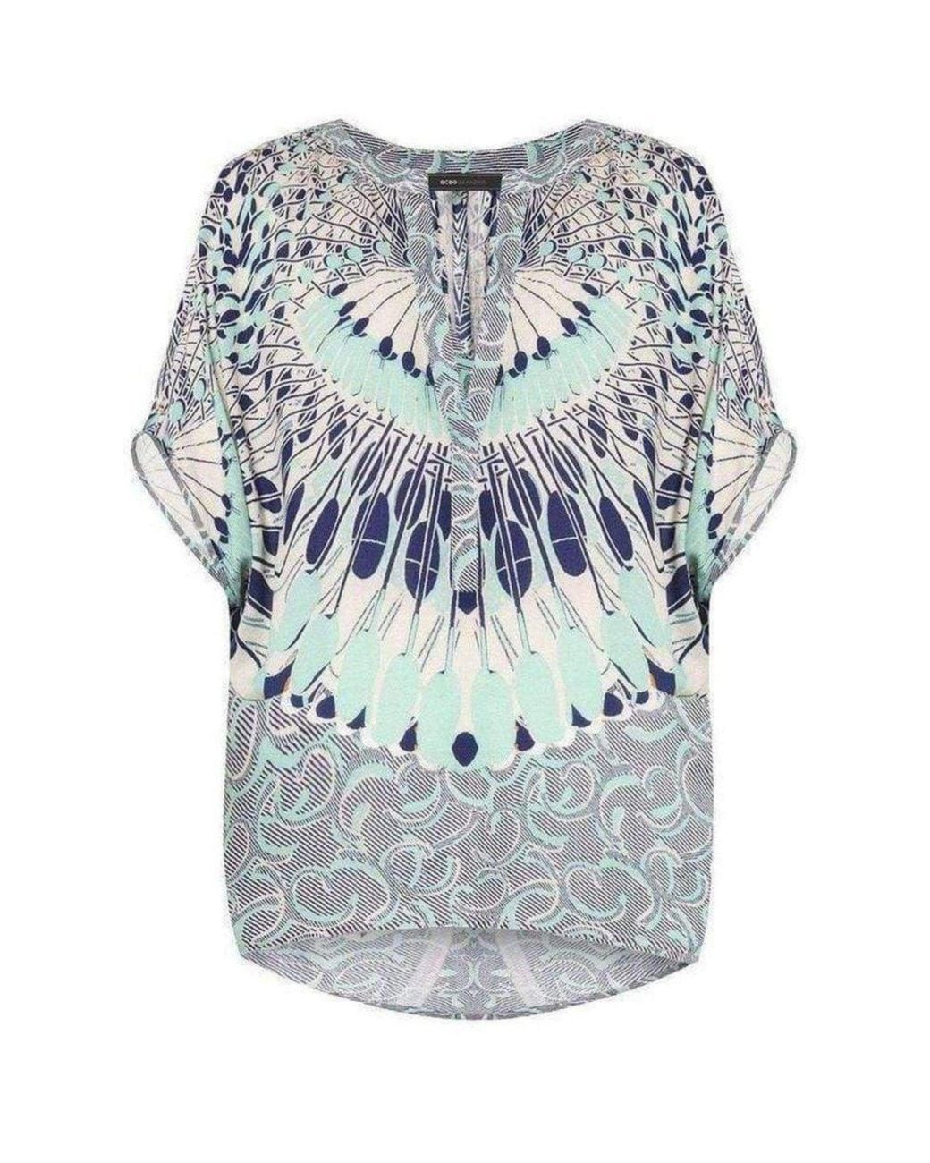 BCBGMAXAZRIA Blue Ayanna Oversized Printed Top