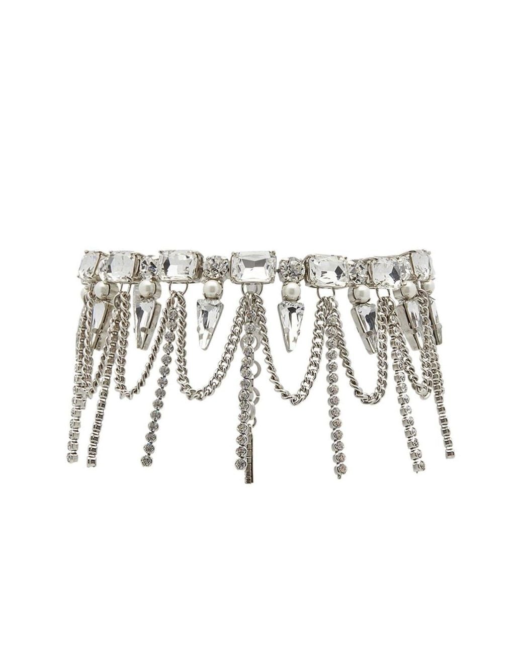 Alessandra Rich White Crystal-layered Choker Necklace