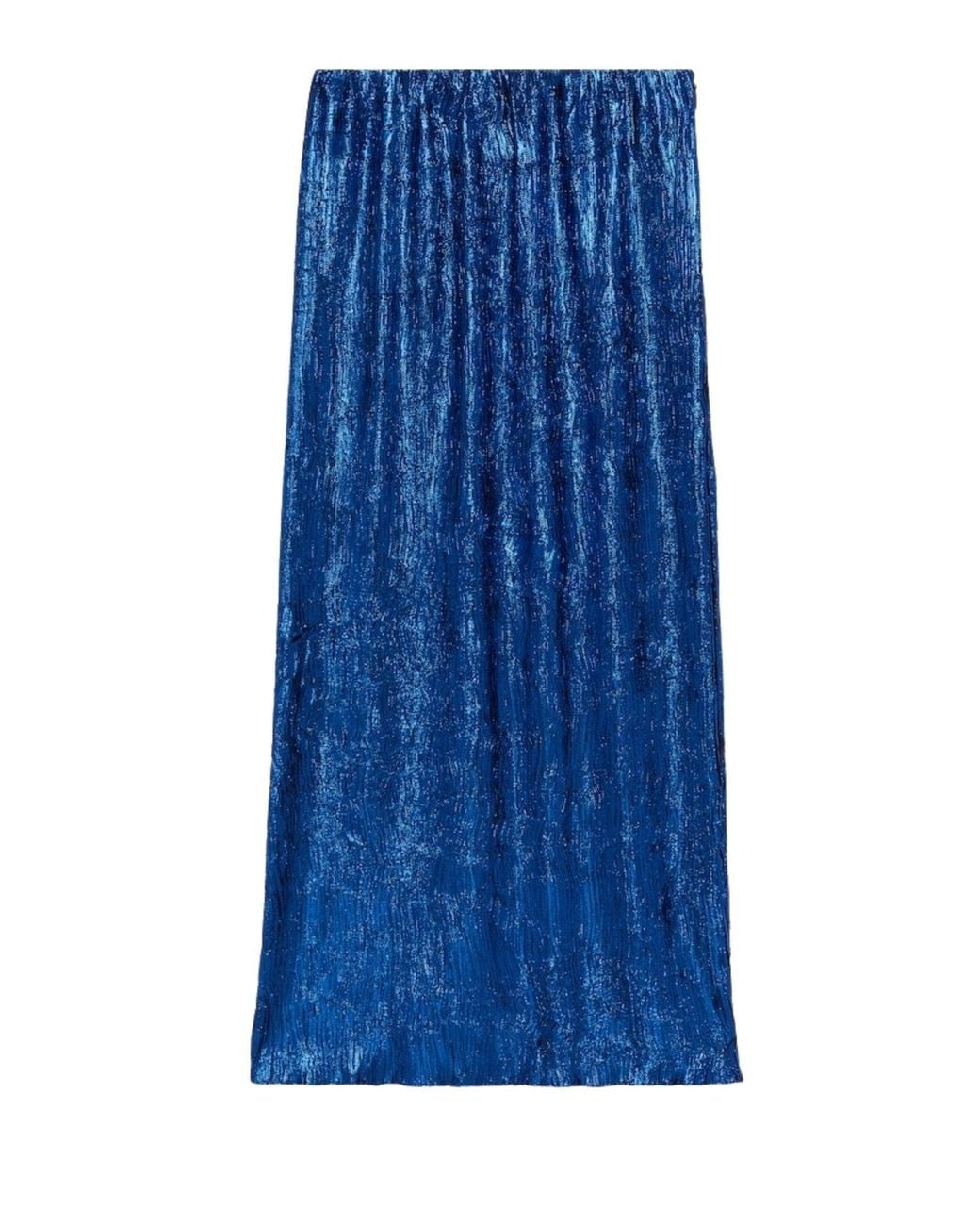 Gucci Shiny Blue Crinkled Lurex Midi Skirt