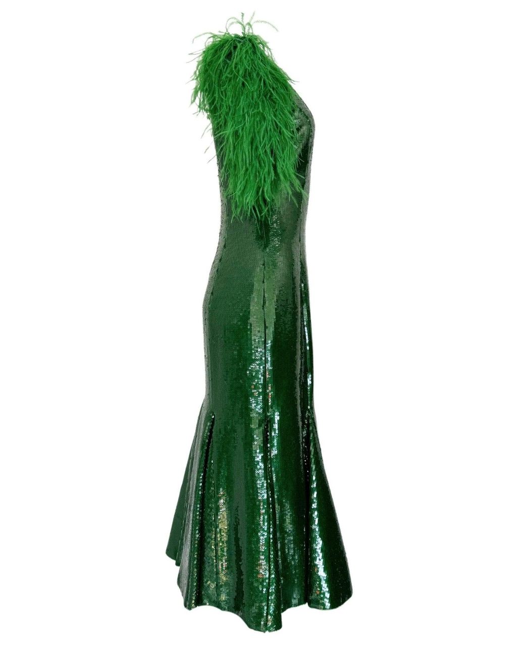 Huishan Zhang Green Emerald Sequin Midi Dress