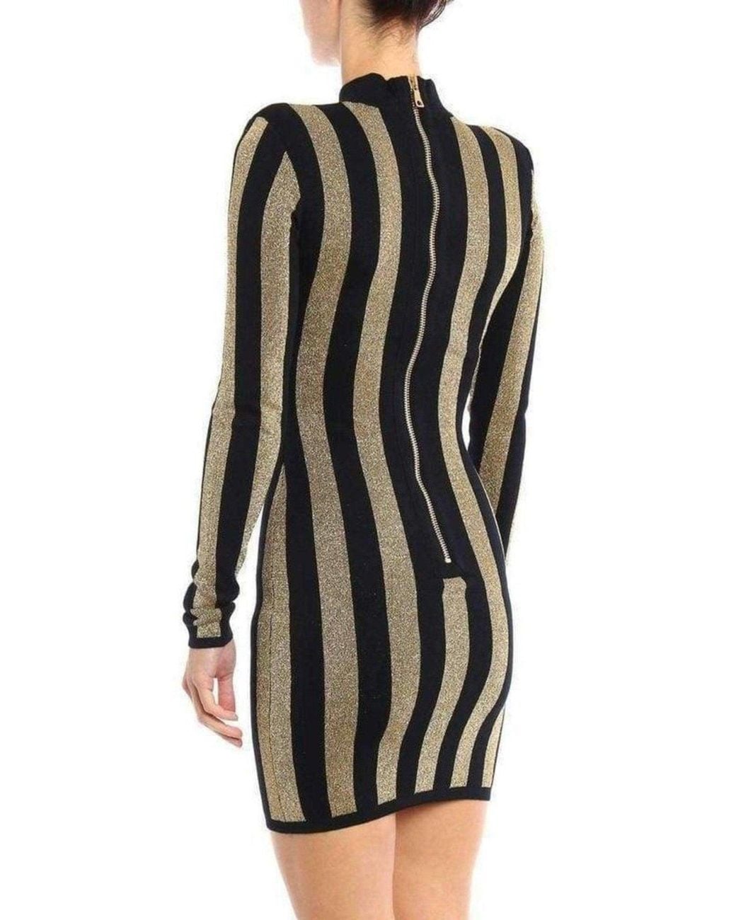 Balmain Lurex Gold Black Striped Pattern Mini Dress