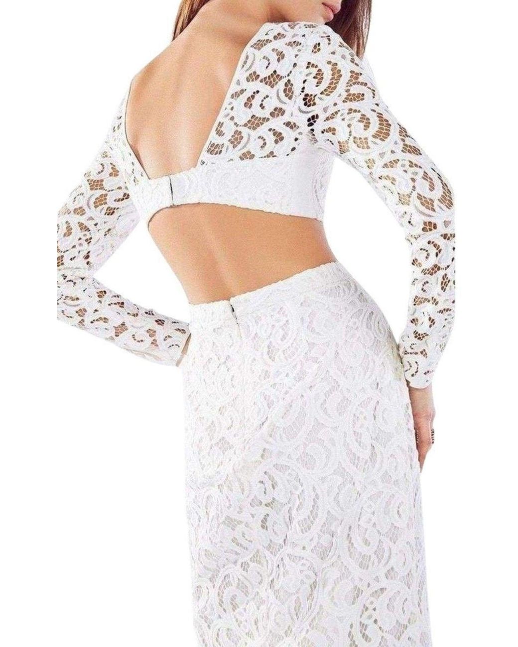 BCBGMAXAZRIA White Elizabella Cutout Lace Gown