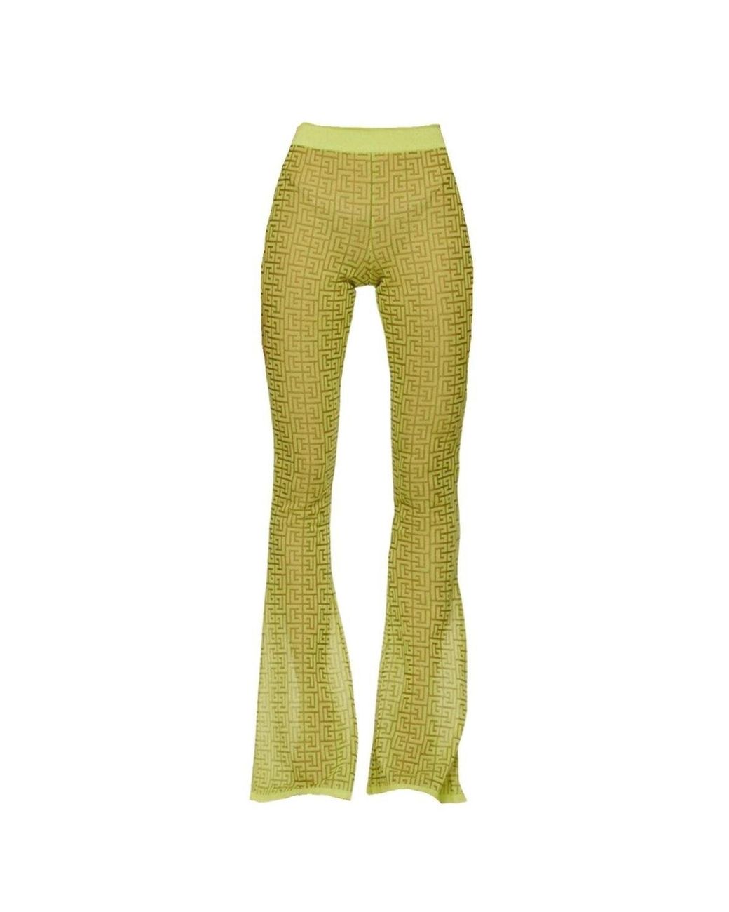 Balmain Green Semi-sheer Monogram Pattern Flared Pants
