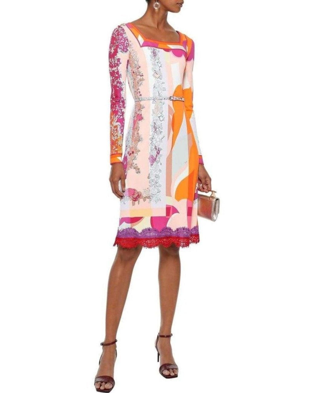 Emilio Pucci Multicolor Lace-trimmed Printed Jersey Dress
