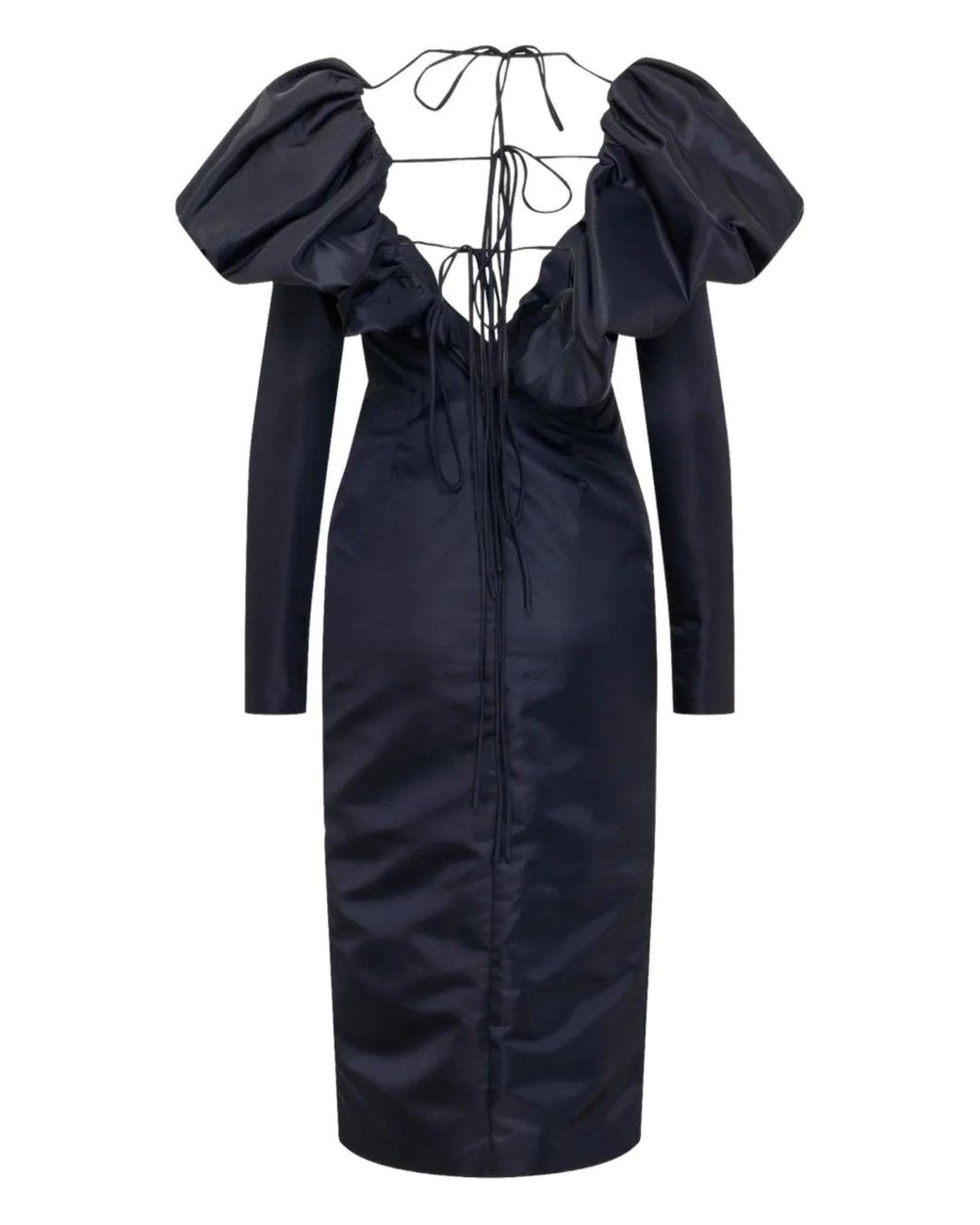 LAQUAN SMITH Blue Faille Halter Neck Puff Sleeve Midi Dress