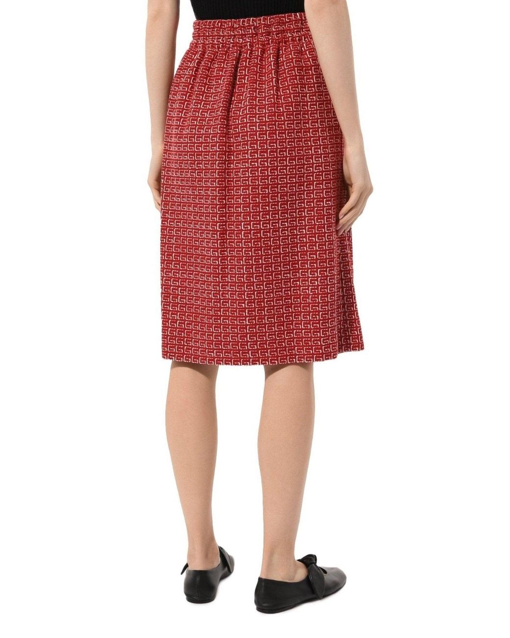 Gucci Red Jacquard GG Drawstring Skirt