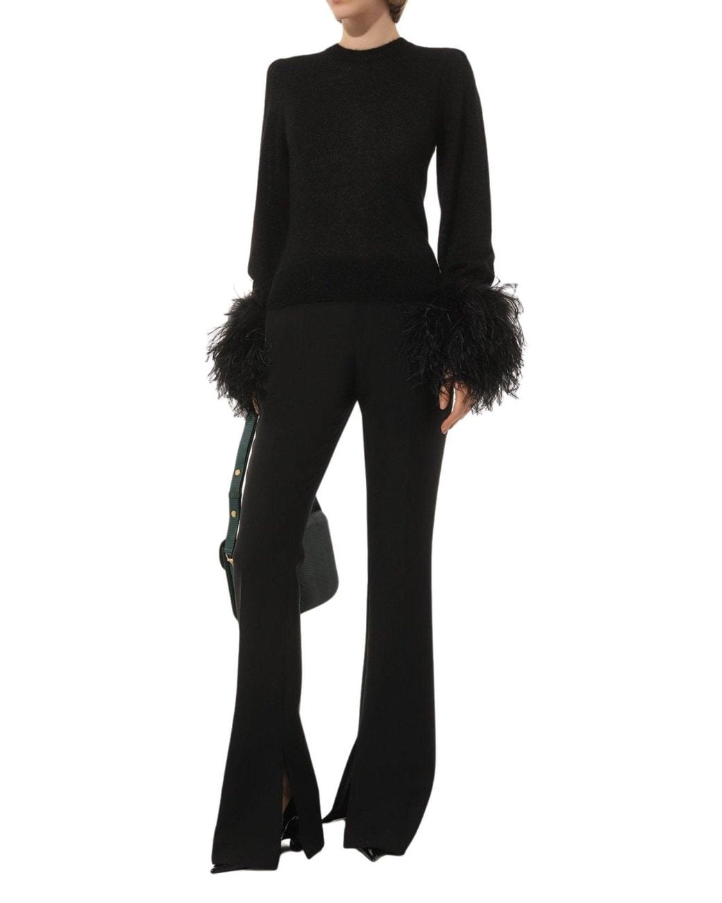 Gucci Black Feather Cuff Crew Sweater