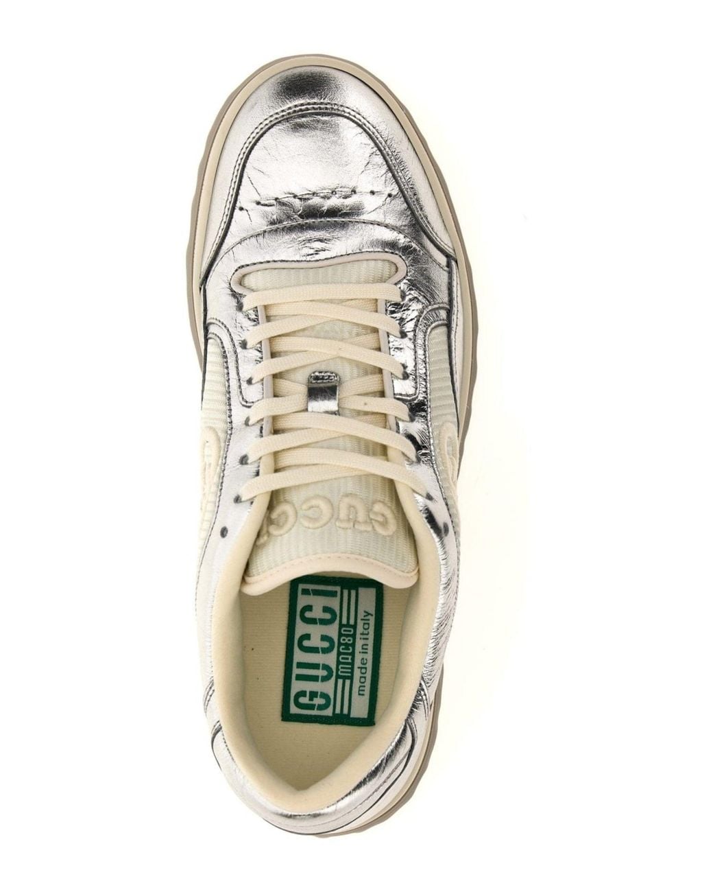 Gucci White Mac80 Metallic Silver Leather Sneakers