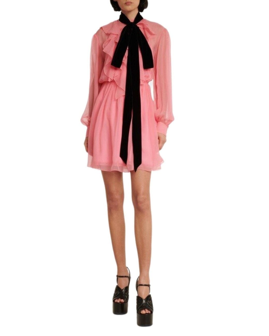 Gucci Red Velvet Ties Silk-chiffon Dress
