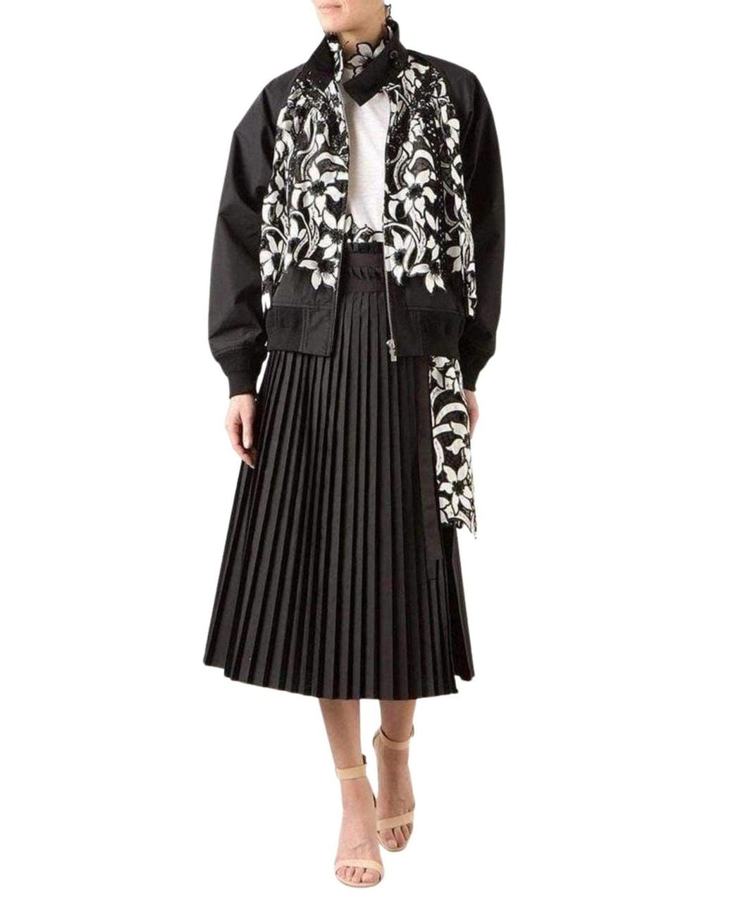Sacai Black Broderie Anglaise Floral Cotton Jacket