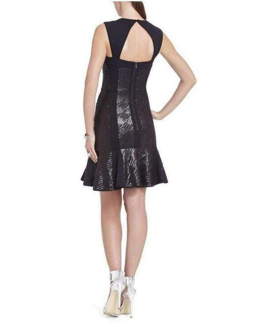 BCBGMAXAZRIA Black Noelle Fitted Sequin Flounce Dress