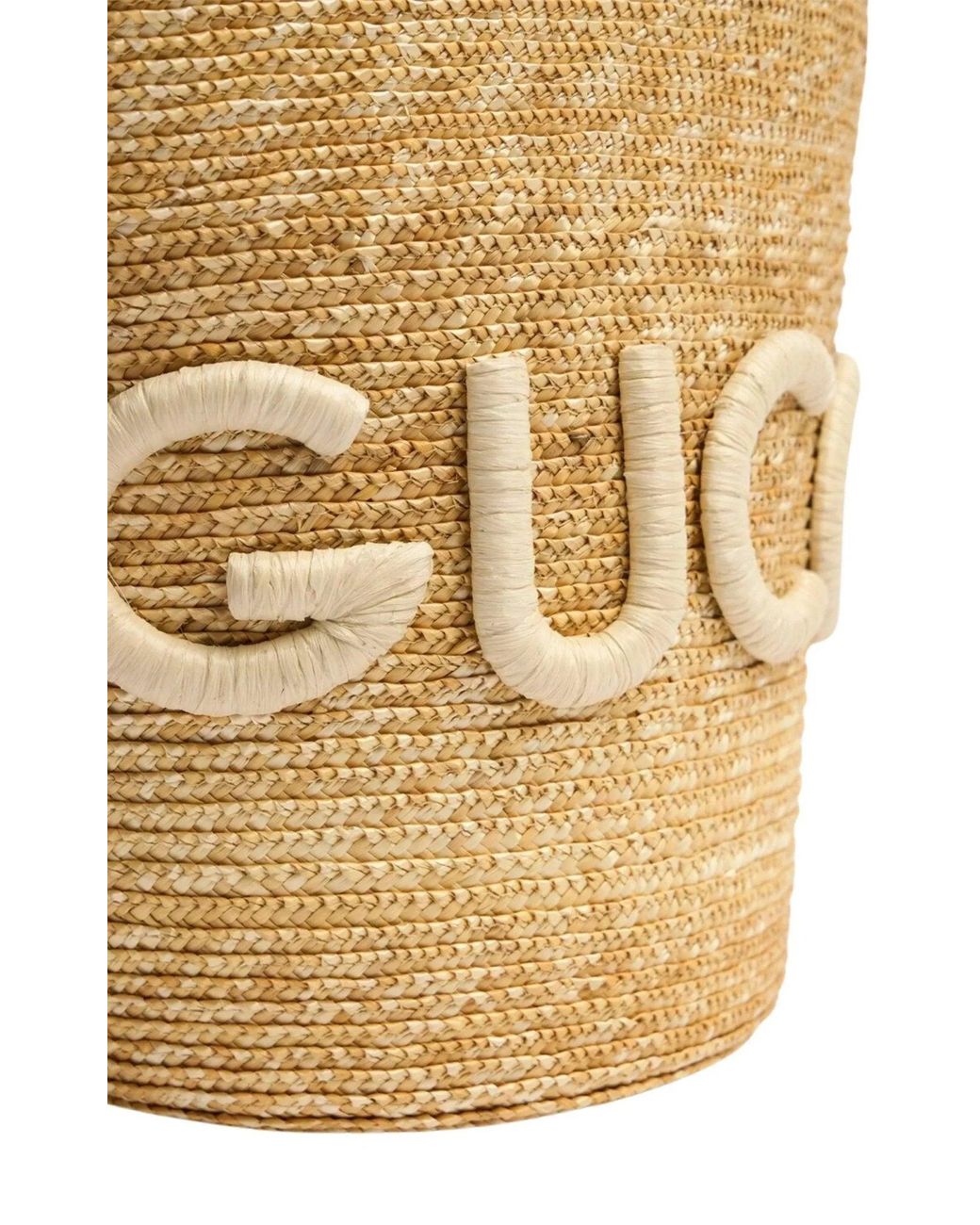 Gucci White Straw Shoulder Bag With Patch
