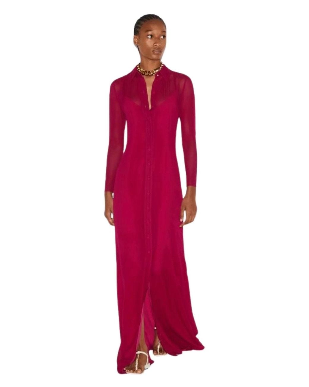 Gucci Purple Fuchsia Silk Maxi Shirt Dress