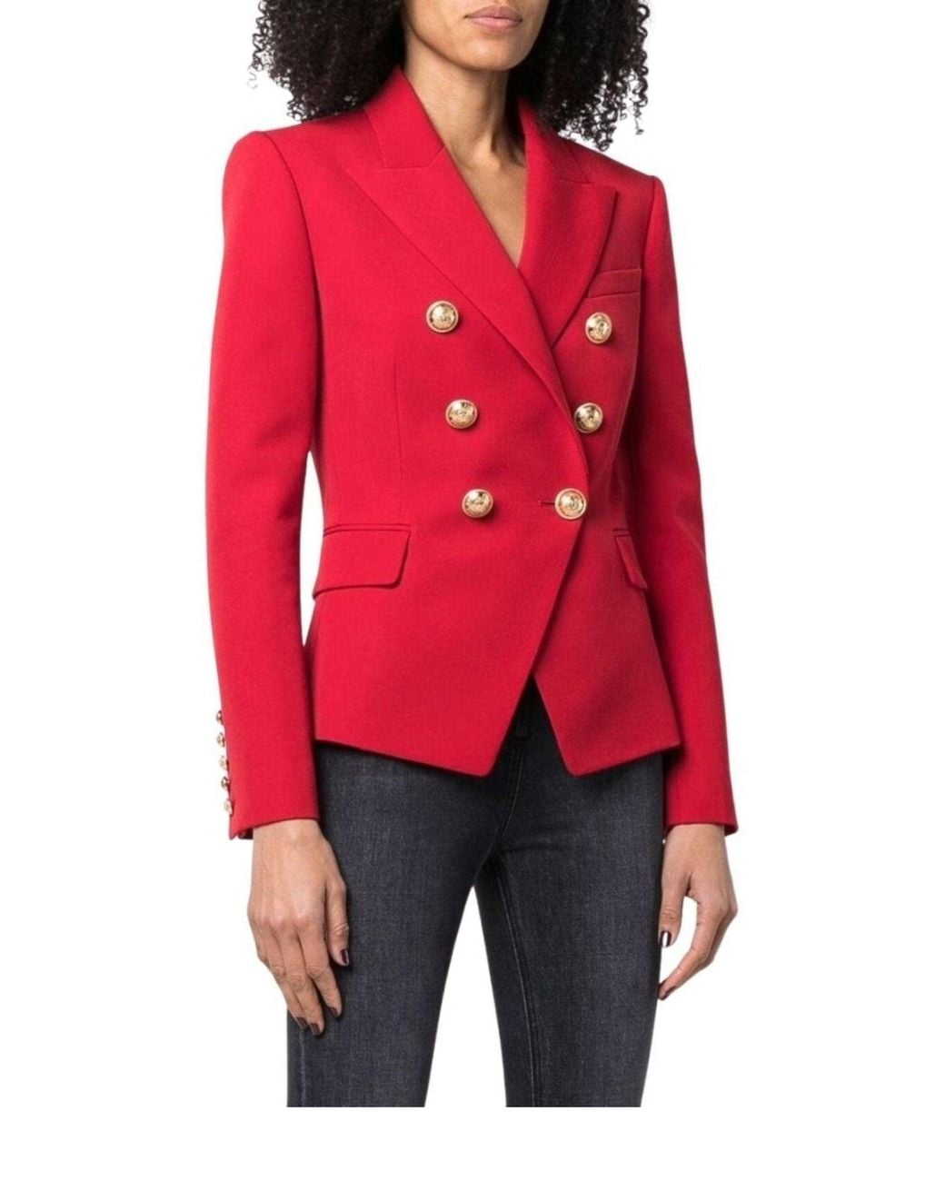Balmain Red Double Breasted Tailored Wool Blazer