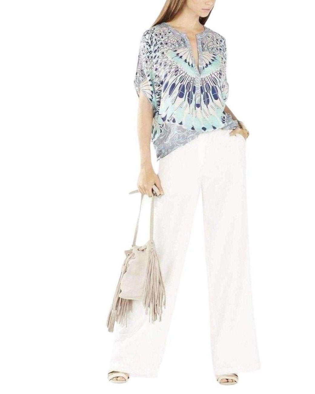 BCBGMAXAZRIA Blue Ayanna Oversized Printed Top