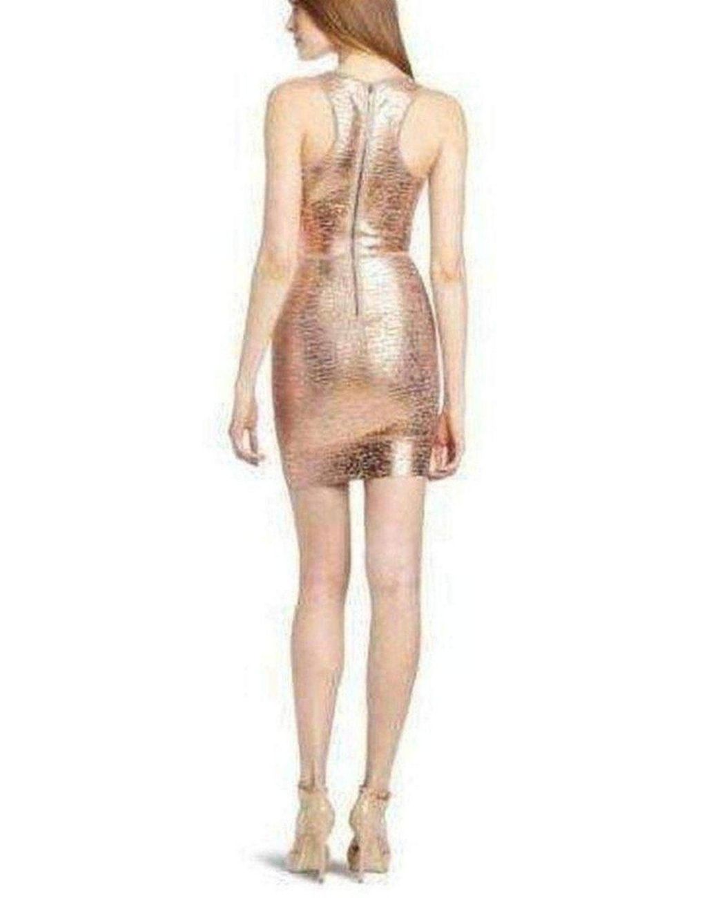 BCBGMAXAZRIA Natural Gisela Criss Cross Foil Print Bodycon Dress