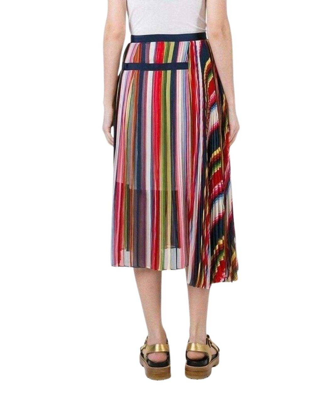 Sacai Multicolor Multi Coloured Striped Midi Skirt
