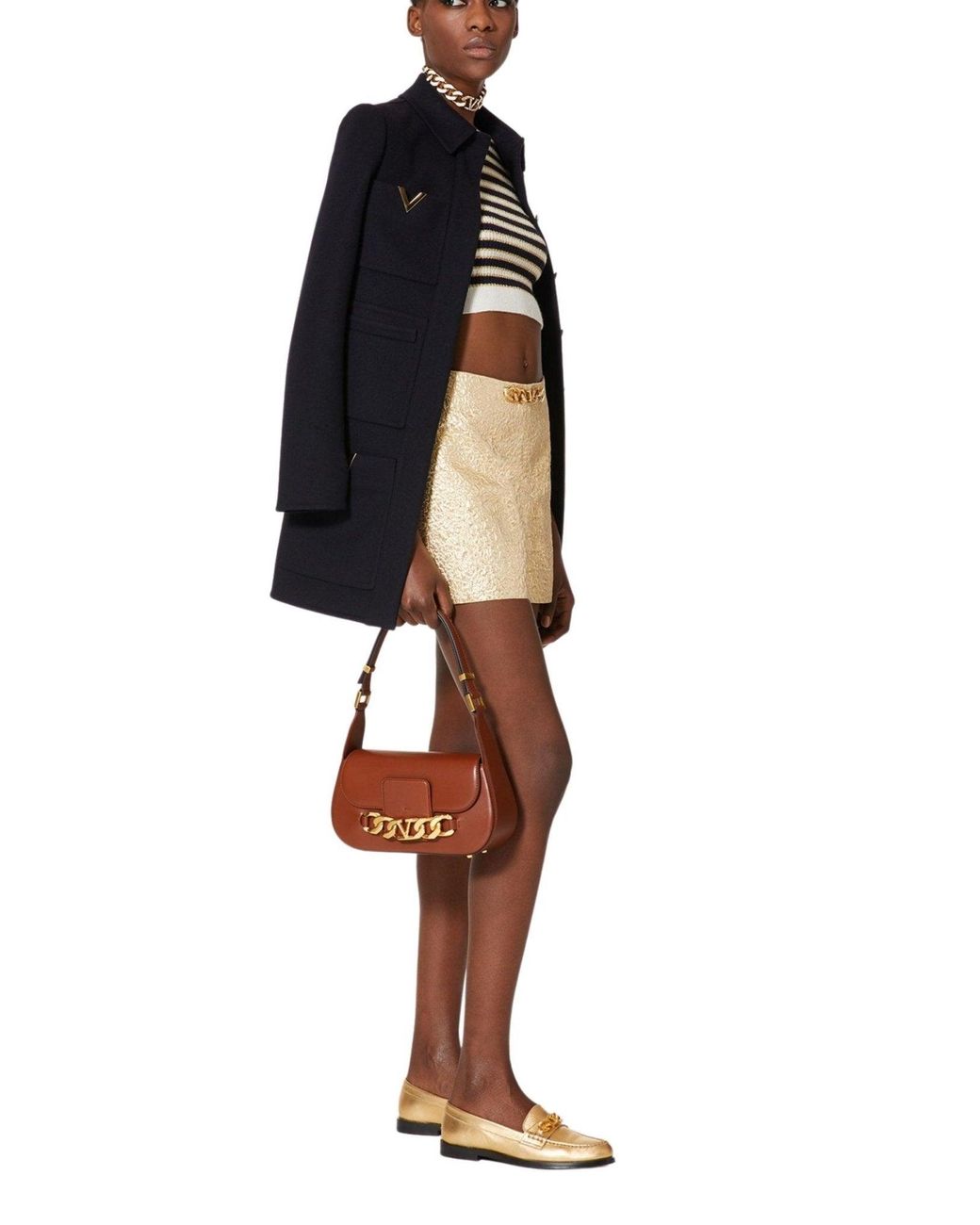 Valentino Natural Vlogo Chain Tailored High-waist Shorts
