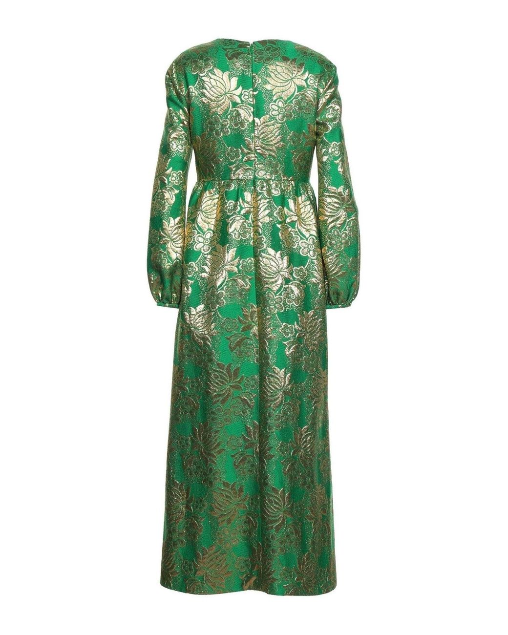 Gucci Green Wool Lamé Floral Jacquard Dress