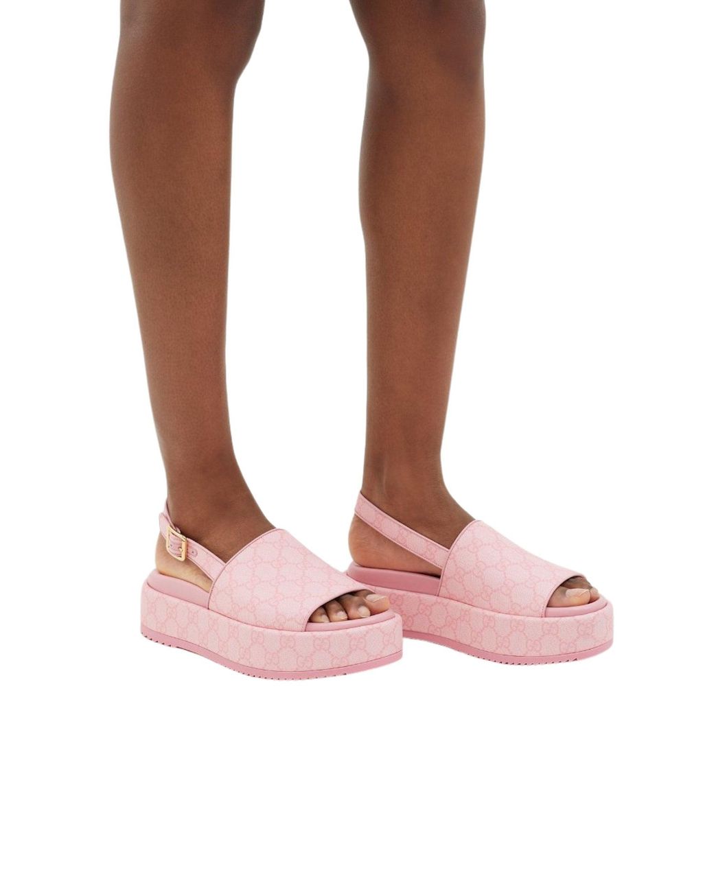 サンダル・ミュール Angelina GG Supreme Flatform Sandals GUCCI Angelina GG-Supreme Canvas Flatform Sandals in Grey
