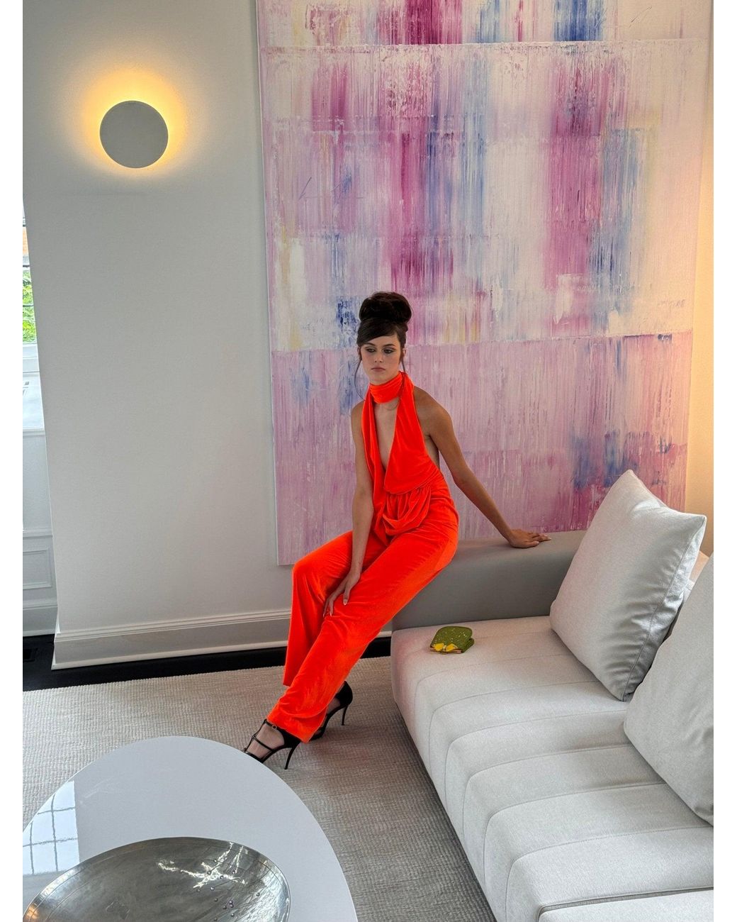 Area Red Draped Cowl Jumpsuit