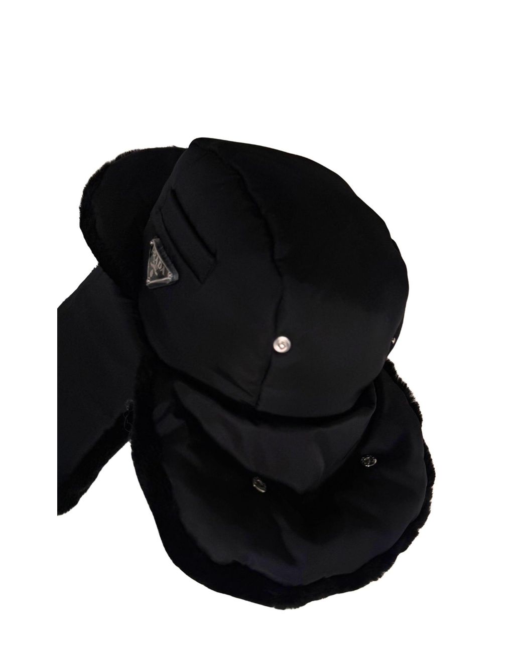 Prada Black Nylon & Shearling Trapper Hat