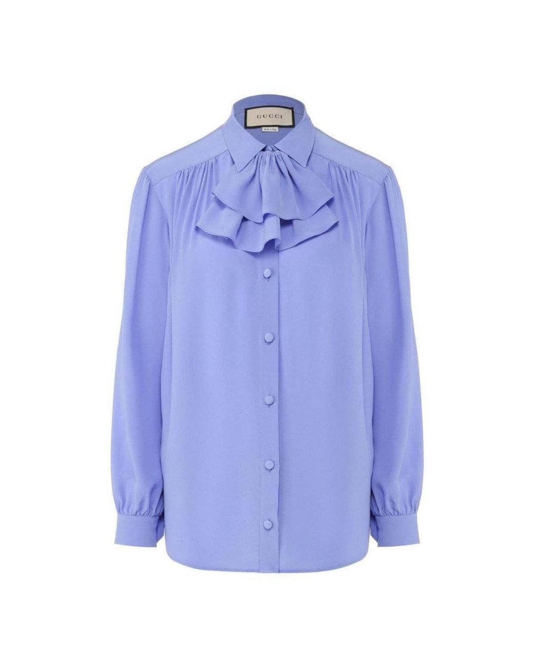 Gucci Blue Ruffle-neck Silk Blouse