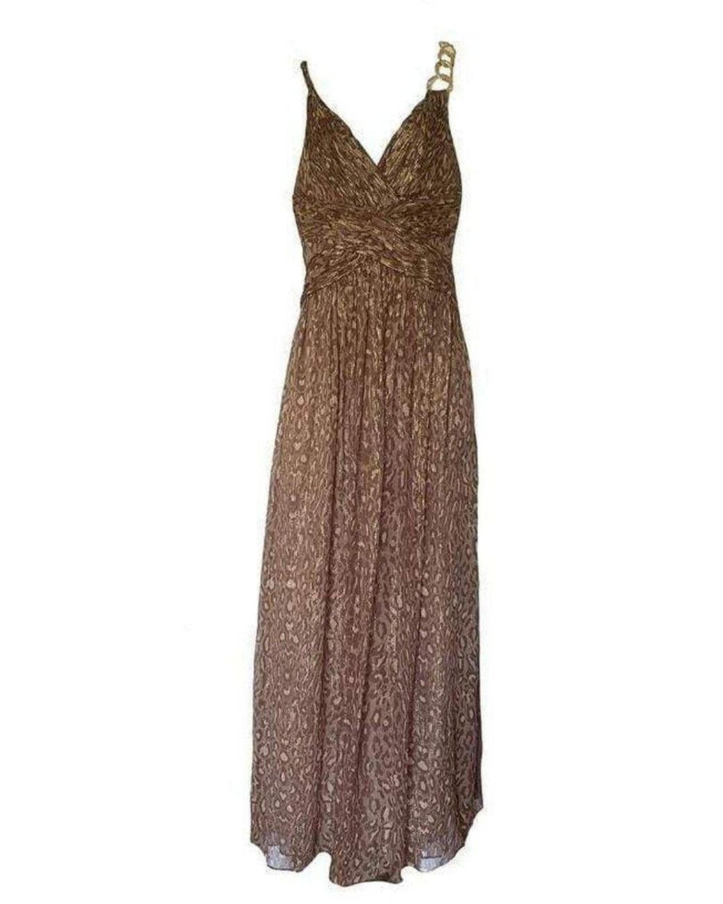 BCBGMAXAZRIA Brown Leopard Print Silk Gown Dress