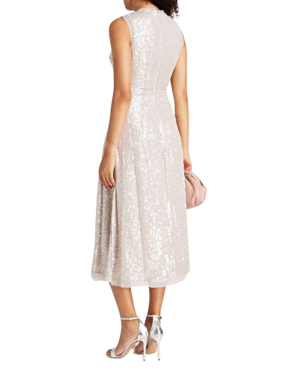 Erdem White Denise Crystal Embellished Sequin Midi Dress