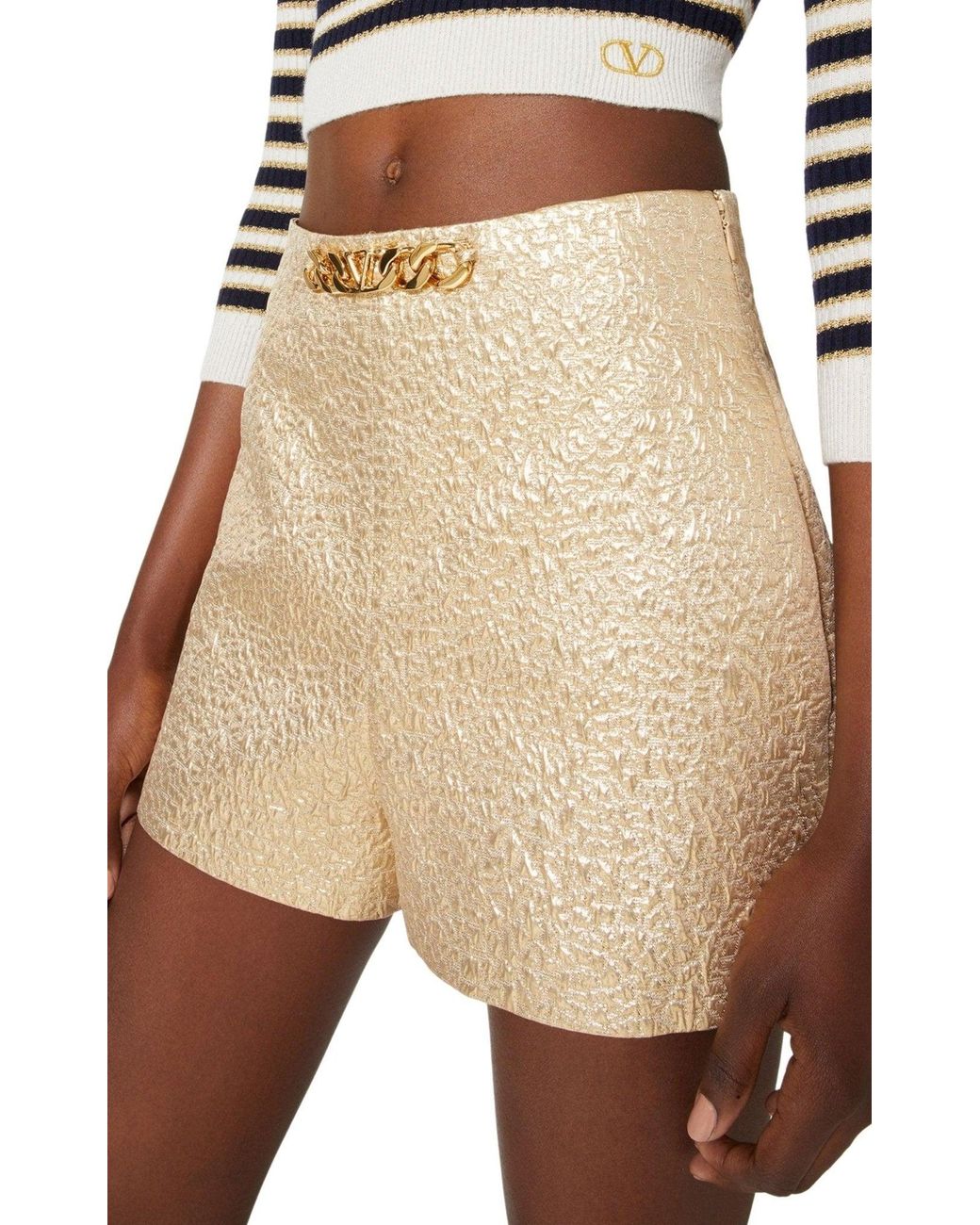 Valentino Natural Vlogo Chain Tailored High-waist Shorts