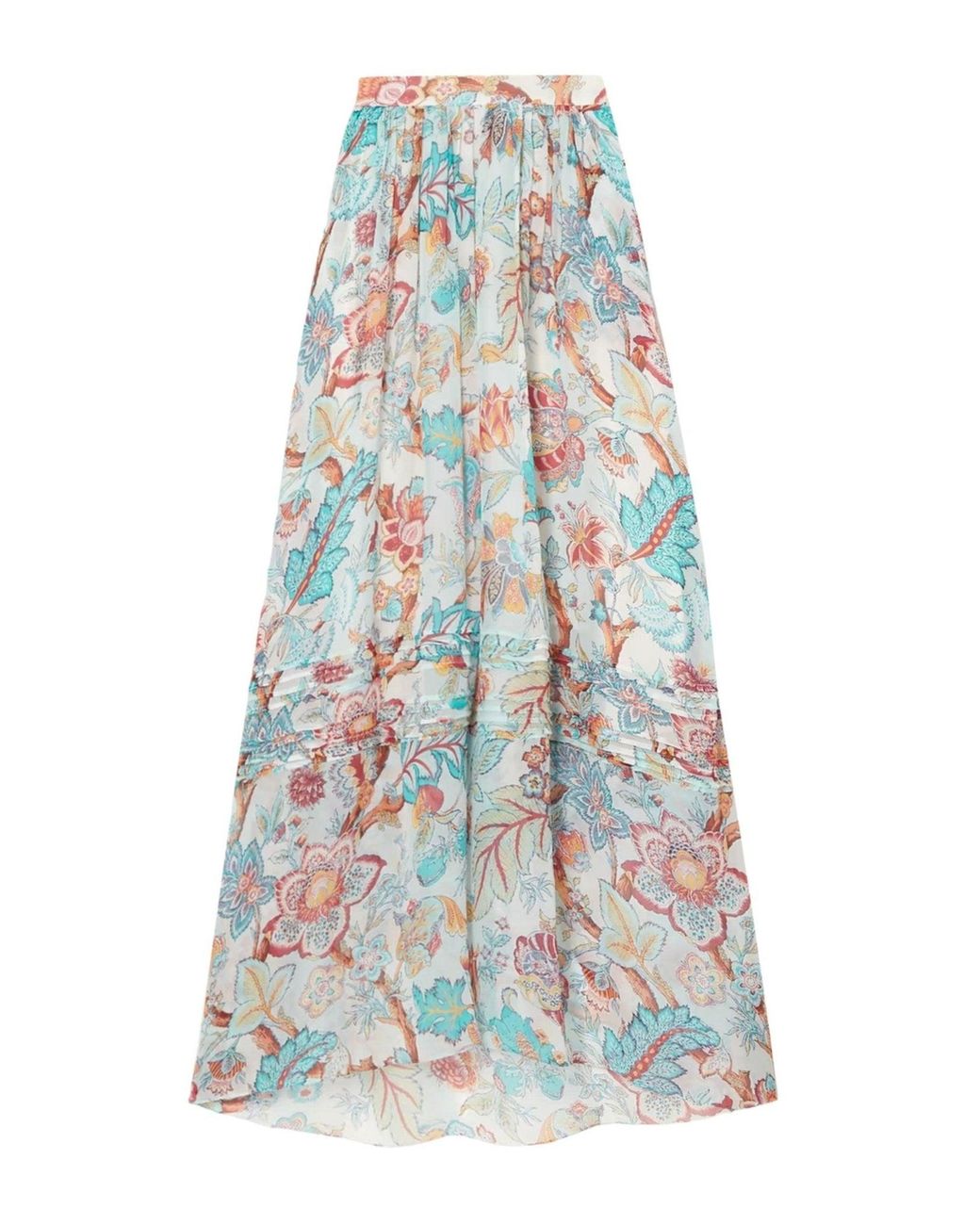 Etro White Pleated Floral-print Silk-georgette Maxi Skirt