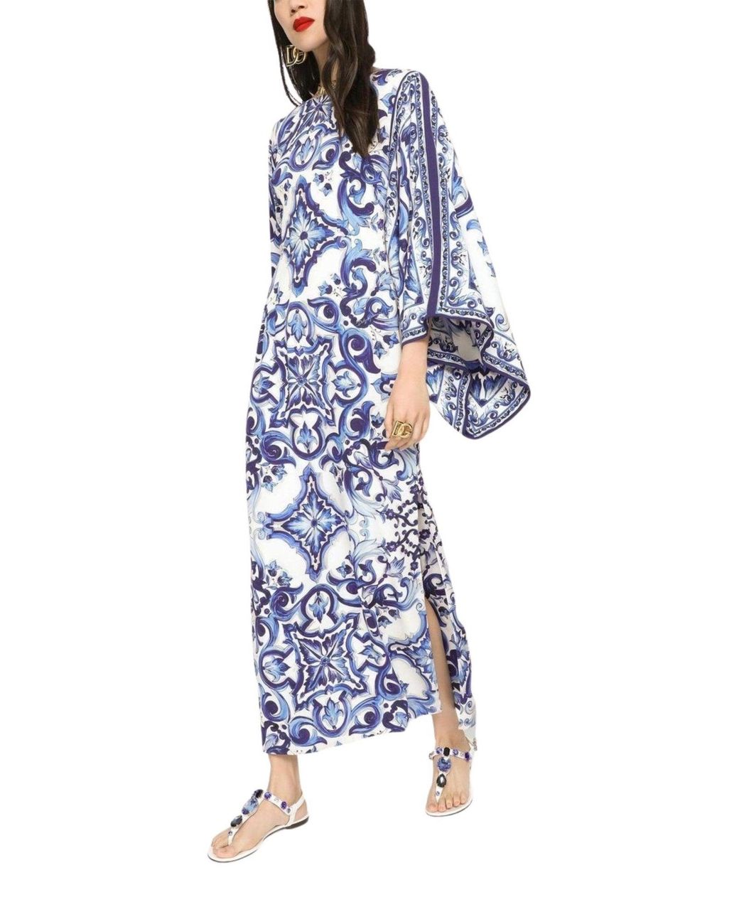 Dolce & Gabbana Blue Blu Mediterraneo Silk Chiffon Kimono Dress