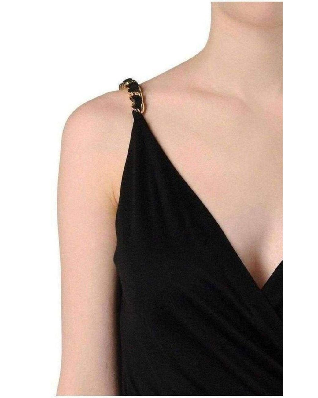 Balmain Black Wrap Dress With Gold Chain Straps