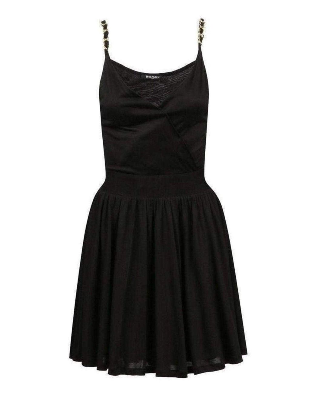Balmain Black Fitted Wrap Metal Chain Straps Dress | Lyst