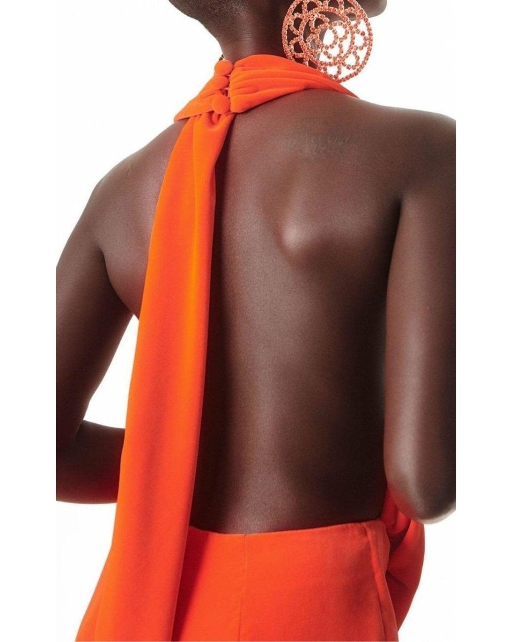 Area Red Draped Cowl Jumpsuit