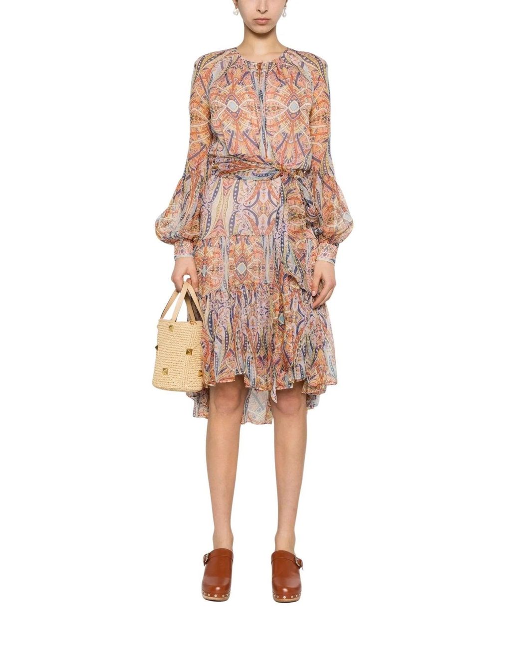 Etro Multicolor Silk Graphic Print Tiered Dress