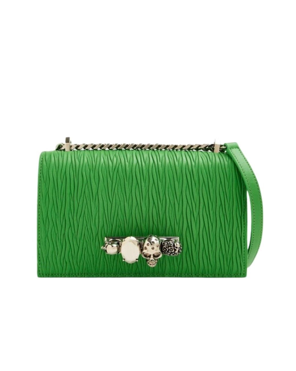 McQueen Green Jewelled Small Crossbody Satchel Bag