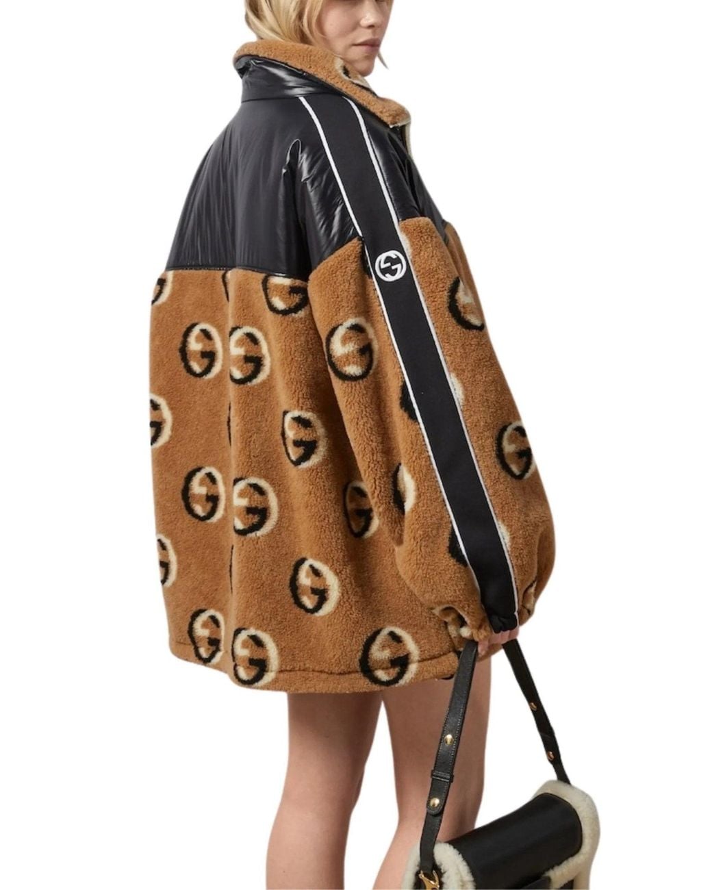 Gucci Brown GG Wool Fleece Jacquard Zip Jacket
